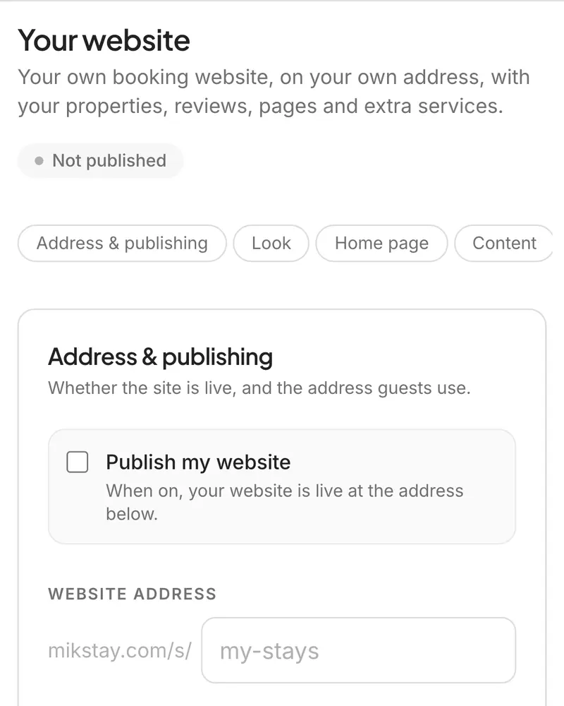 A host booking website with the host’s own branding