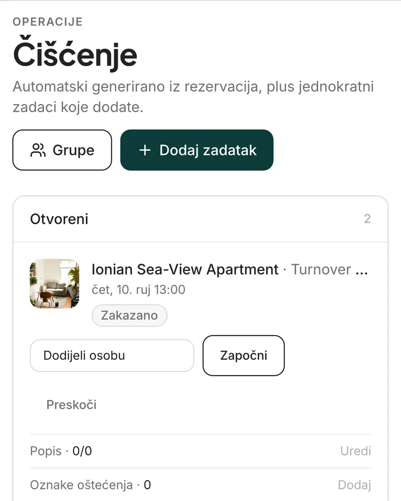 Ovotjedni zadaci čišćenja, jedan po odjavi, sa sljedećim dolaskom na svakom
