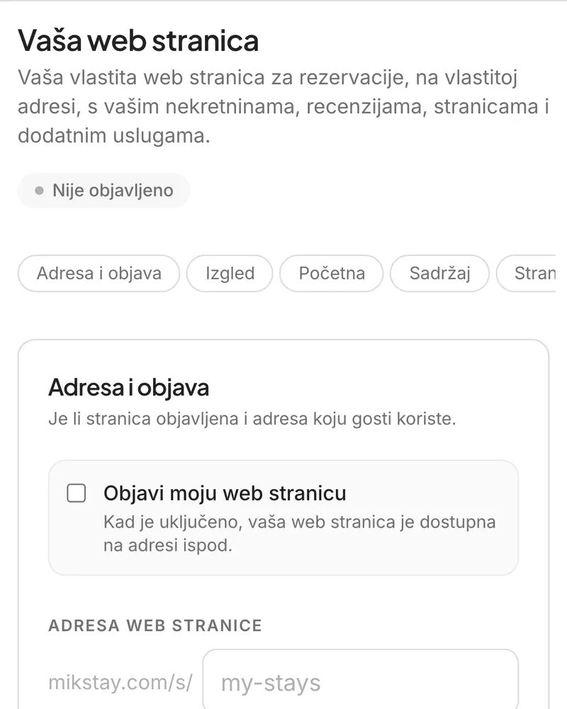 Web stranica domaćina za rezervacije s vlastitim brendom
